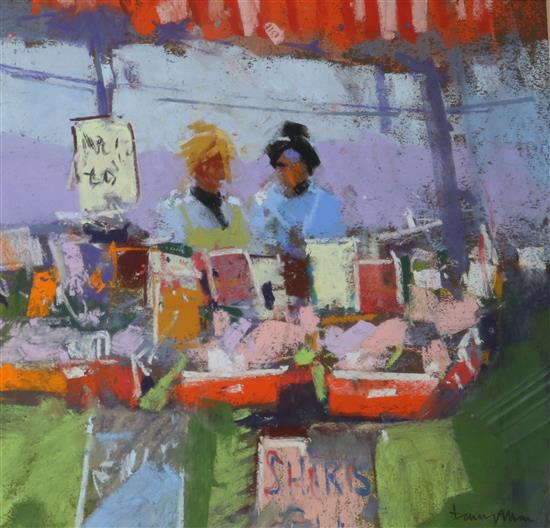 Tony Allain, pastel, Truro market, signed 10 x 10in.